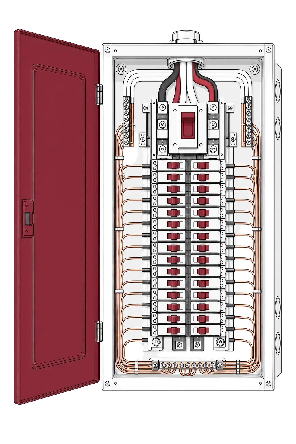 Modern copper-wired panel with organized breakers after Pirro Electric aluminum wiring remediation